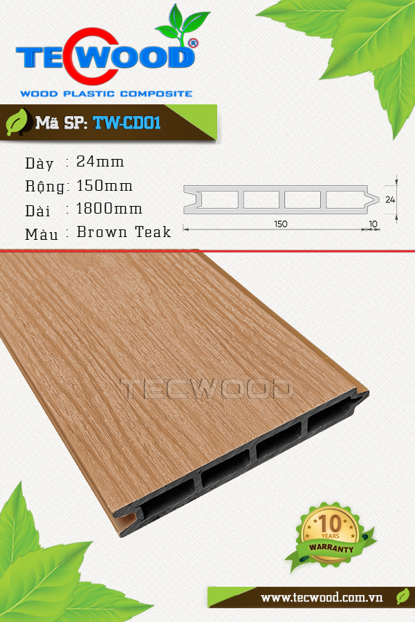 Sàn gỗ ngoài trời Tecwood TW-CD01 Brown Teak
