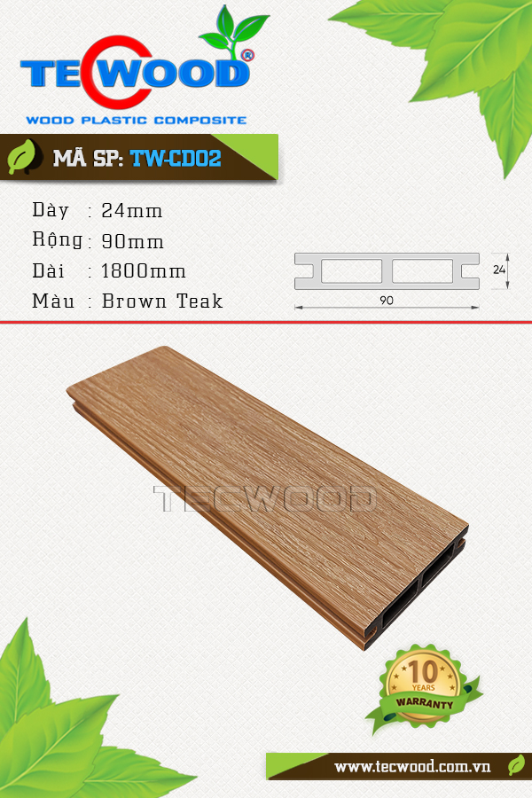Sàn gỗ ngoài trời Tecwood TW-CD02 Brown Teak