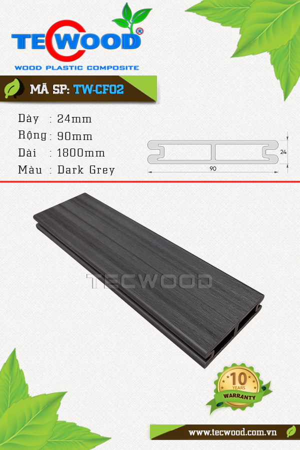 Sàn gỗ ngoài trời Tecwood TW-CF02 Dark Grey