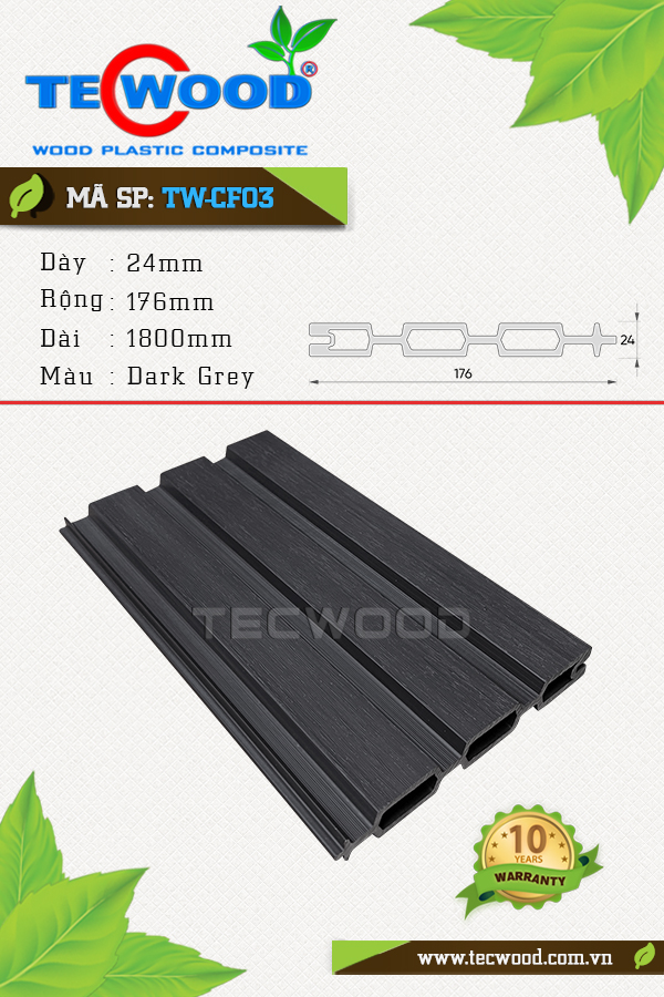 Sàn gỗ ngoài trời Tecwood TW-CF03 Dark Grey